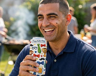 Enfriador de latas con diseño de "Mejor papá" / Trofeo, corbata y bigote para el Día del Padre