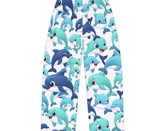 Pantalones de pijama con estampado de delfines de dibujos animados / Ropa de estar por casa suave y sedosa