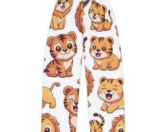 Cartoon Tiger Lion Print Pajama Pants | All-Over Print Lounge Bottoms