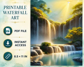 Susurros bajo el sol: Arte mural digital de fantasía de cascada etérea