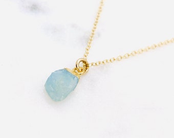 Rough Cut Raw Aquamarine Necklace March Birthstone