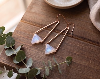 Rainbow Moonstone Dangle Earrings