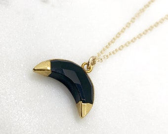 Black Onyx Crescent Moon Necklace
