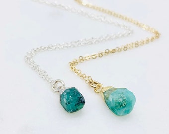 Rough Cut Raw Emerald Necklace May Birthstone