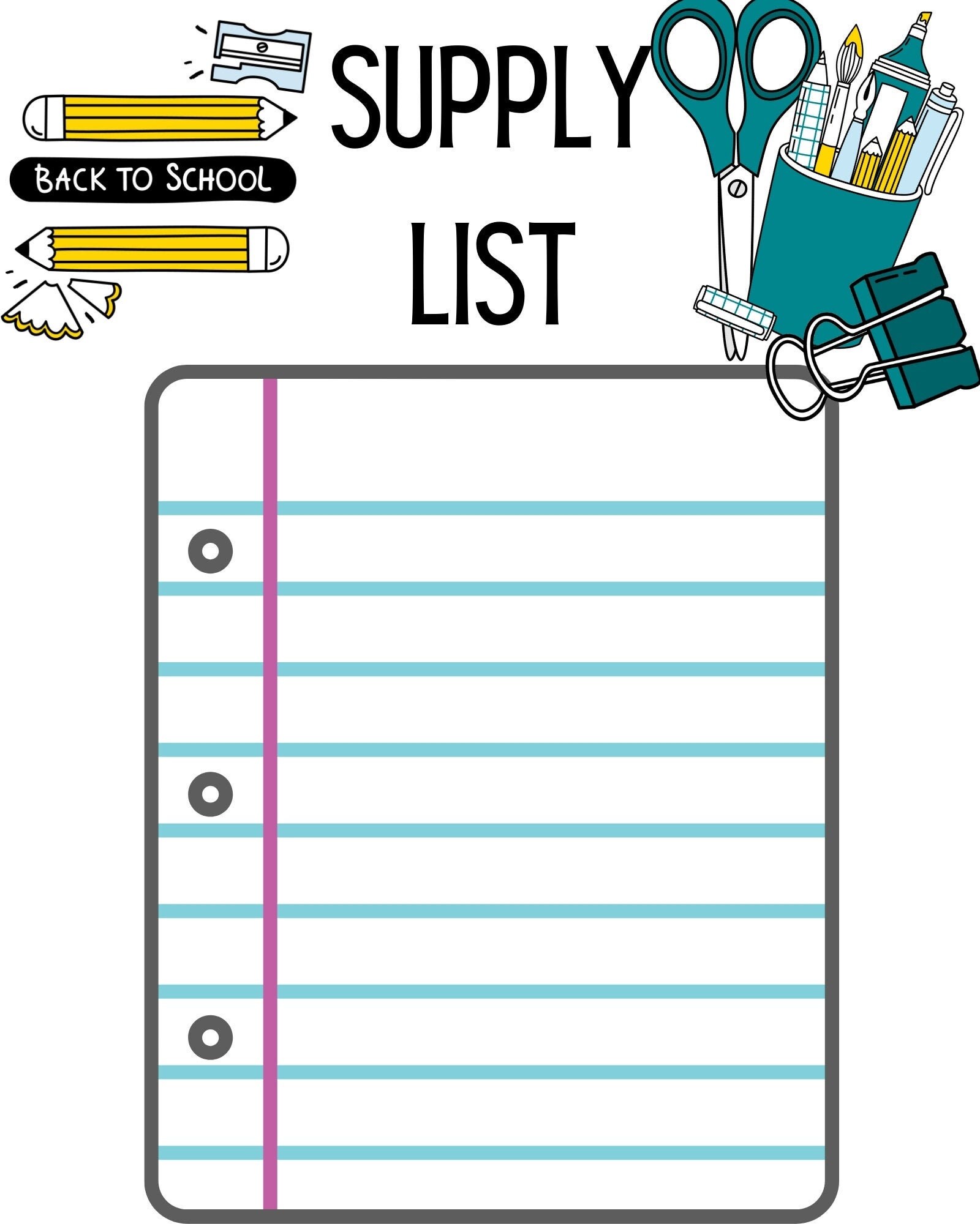 School Supply List Printable