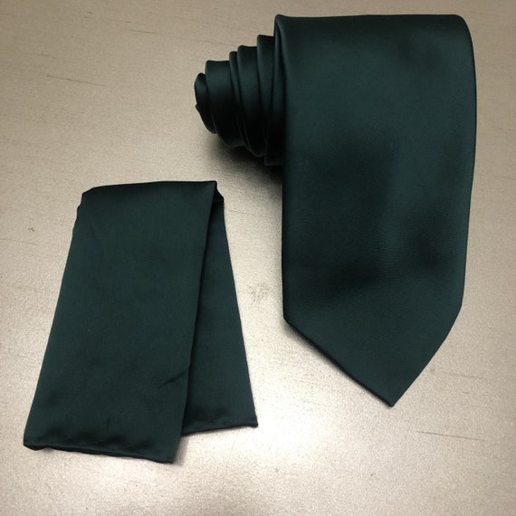 DARK FOREST GREEN solid plain Self tie Neck tie and Pocket | Etsy