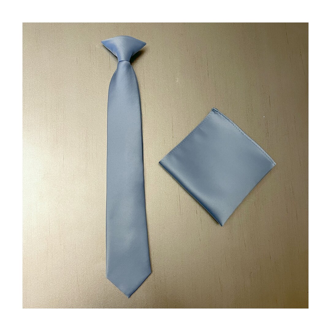 KIDS 14 CLIP-ON Dusty Blue Solid Neck Tie and Pocket Square Boys - Etsy