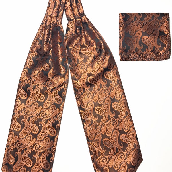 RUST ORANGE paisley Free Style Casual Ascot Cravat and Pocket Square Set