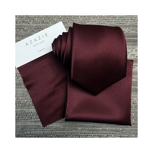 3" Wide CABERNET solid Self tie Neck tie and Pocket Square Set Dark BURGUNDY WINE