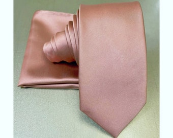 NEW 2.75" Slim Ballet Dusty Rose solid plain Self tie Neck tie and Pocket Square Set 2023