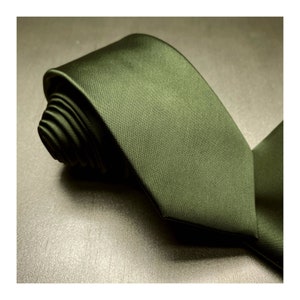 2.75&quot; Width Slim MARTINI OLIVE Green Self tie Neck tie and Pocket Square Hankie Set Formal Wedding Prom 2025 Gift