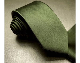 2.75" Width Slim MARTINI OLIVE Green Self tie Neck tie and Pocket Square Hankie Set Formal Wedding Prom 2023