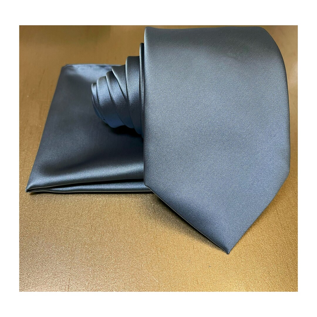 STEEL BLUE Classic Self Tie Neck Tie and Pocket Square Set 3.5" Width ...