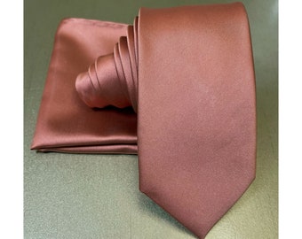 2.75" Slim Desert Coral solid plain Self tie Neck tie and Pocket Square Set Wedding Prom Formal 2022