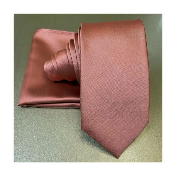 2.75" Slim Desert Coral solid plain Self tie Neck tie and Pocket Square Set Wedding Prom Formal 2022