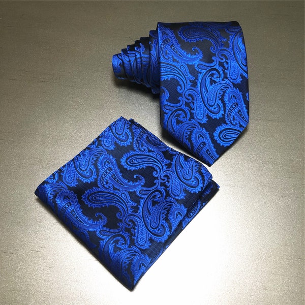 Men's Black/Royal Blue Polyester Satin dual colors classic Bowtie with hankie - Men's Neck Ties - Mens Dress Tie - Trendy Mens Ties main image 1