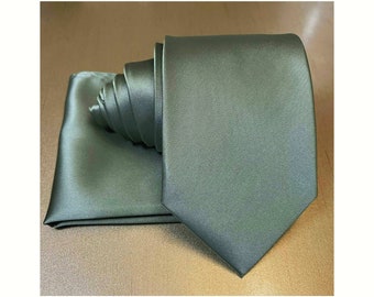 Dark Dusty Sage Green Solid Krawatte und Einstecktuch Taschentuch Set - Classic 3,5 "Breite