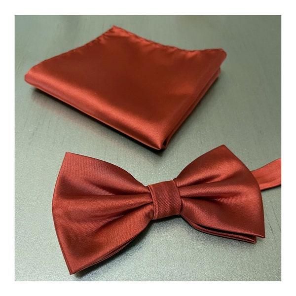 CINNAMON Solid Plain Men's Pretied bow tie and Pocket Square Set