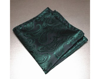 Paisley Two Tone Dark Forest Green Pocket Square Juniper