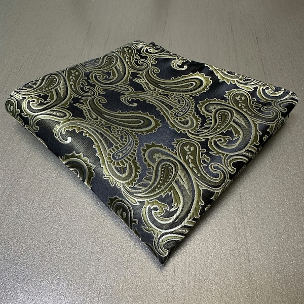 Paisley Red Purple sunflower gold coral aqua olive green royal blue Silver / Black Pocket Square