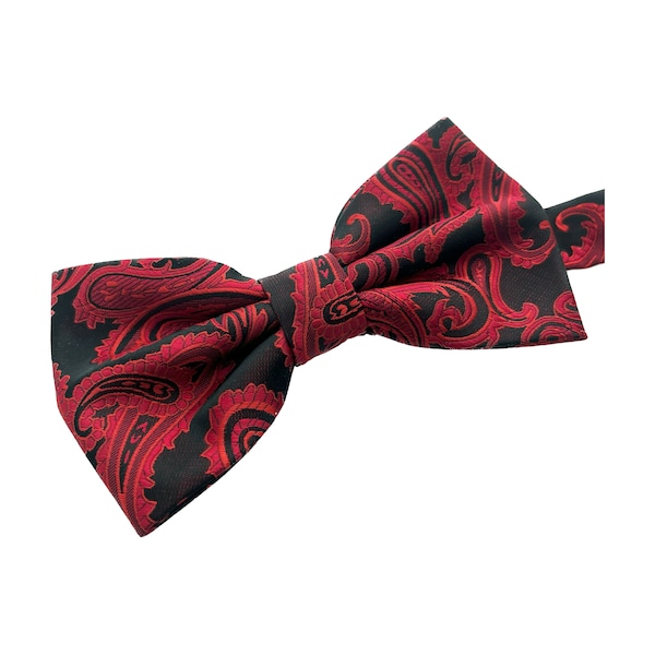 Men's Paisley RED / BLACK  Pretied bow tie only Wedding Prom Formal