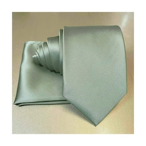New Dusty Satin Sage Green Solid Self tie Neck tie and Pocket Square Handkerchief Hankie Set - Classic 3.5&quot; Width 2025 Gift