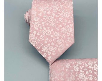 Floral Dusty Rose Pink Classic Self Tie Neck Tie y Pocket Square Set Boda Padrino Prom Formal