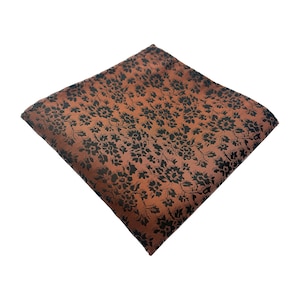 Floral Dark Copper Rust Pocket Square Handkerchief Hankie Wedding Formal Bridal Gift