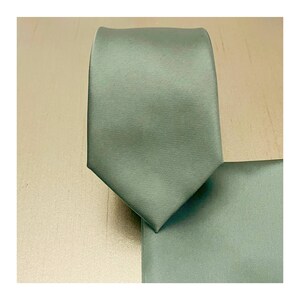 Dusty Satin Sage Green Slim 2.75" Width Solid Self tie Neck tie and Pocket Square Handkerchief Hankie Set 2023