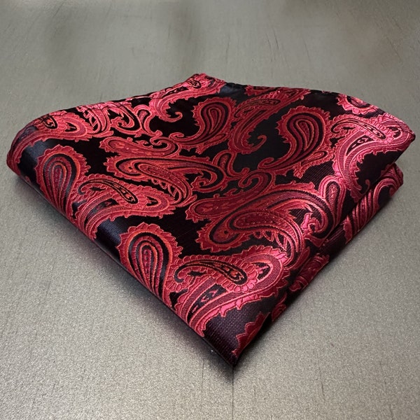 Red / Black Salmon Orange Turquoise Blue Brown Sage Green Mint Fuchsia Purple Tan Champagne Gold Paisley Pocket Square Handkerchief Hankies