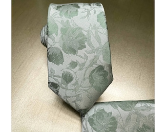 Floral SAGE Sea Moss Sea Glass Green Classic 3,5 "Breite Krawatte Krawatte und Einstecktuch Set Hochzeit Formelle Groomsman Abschlussball Geschenk 2025