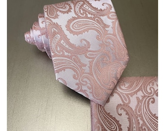 Dusty Rose Paisley Self tie Neck tie 3.5" wide and Pocket Square Set Classic Formal Wedding Prom Ballet NEW 2023