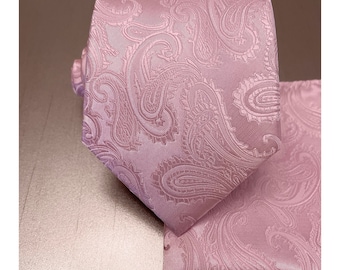 Paisley Light Pink Self tie Neck tie and Pocket Square Handkerchief Hankie Set