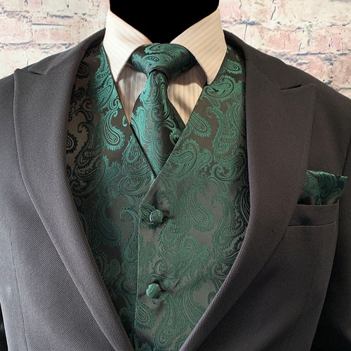 Dark Forest Green Solid Plain Men's Vest Self Tie Longtie - Etsy