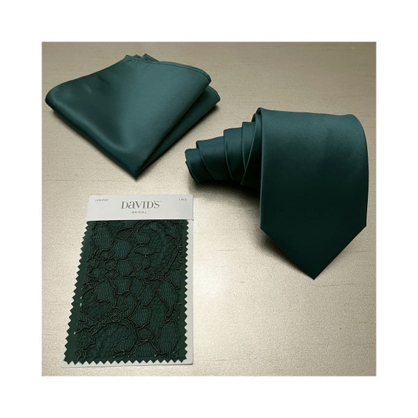 Juniper Hunter GREEN solid plain 3" Classic Width Self tie Neck tie and Pocket Square Set