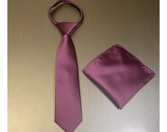 CHIANTI Kid's 11" or 14" inch Zipper Tie and Pocket square handkerchief hankie - solid 2022