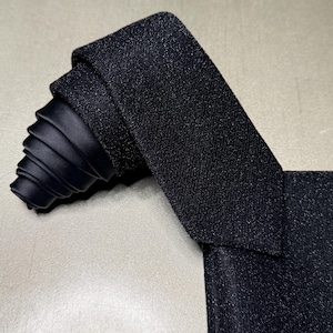 Glitter BLACK with Microfiber Contrast knot Slim 2.9" Width Solid Self tie Neck Tie and Pocket Square Set Mens Wedding Formal Prom