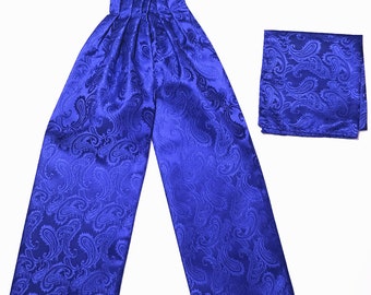 BRIGHT BLUE Paisley Free Style Casual Ascot Cravat und Pocket Square Set