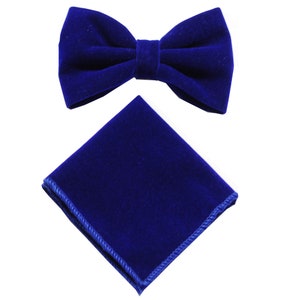 Royal Blue Velvet Butterfly Pretied bow tie and Pocket Square Set