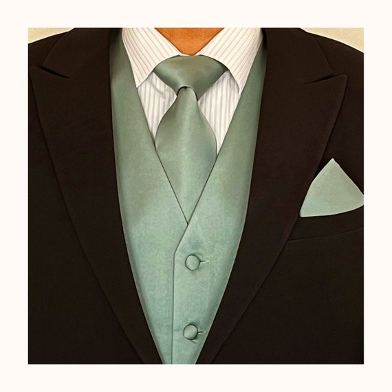 SAGE Green Solid Plain Chaleco para hombre Corbata y panuelo de bolsillo Conjunto de 3 piezas para todas las ocasiones formales o informales Boda de graduacion Etsy Mexico