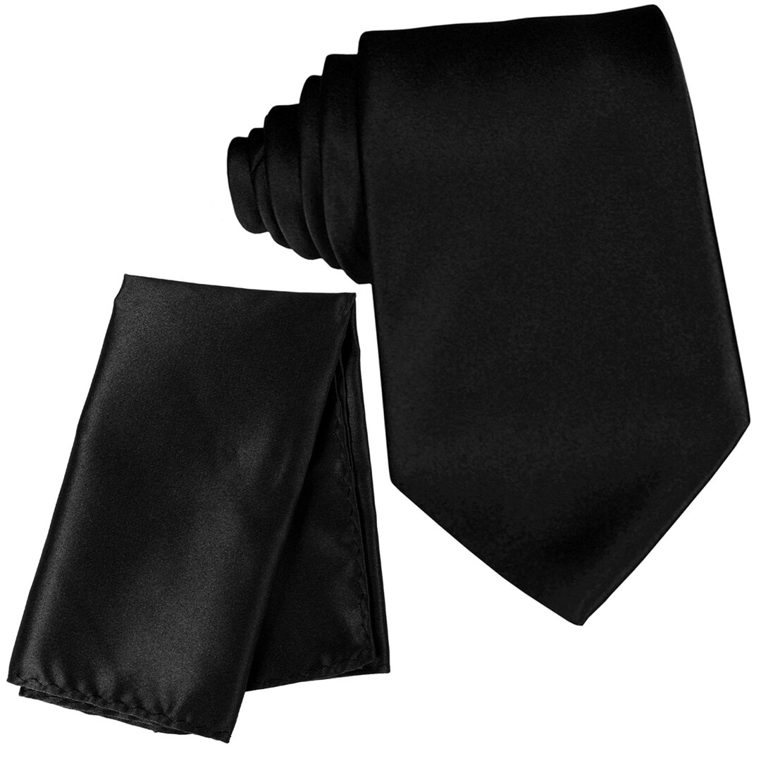 BLACK Solid Self Tie Neck Tie and Pocket Square Set Etsy
