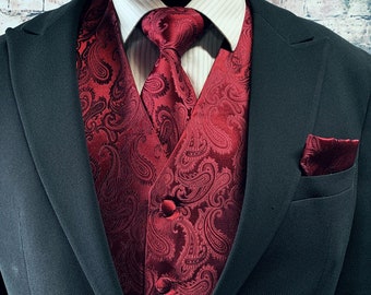 thumbnail image 2 of Best Tuxedo Men's White Paisley Formal Vest, Tie & Hankie Set – Wedding Prom 2 of 2