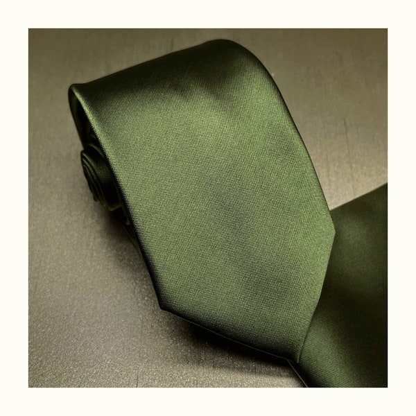 MARTINI OLIVE Green Classic Self tie Neck tie and Pocket Square Set 3.5" 2023 Wedding Prom Formal