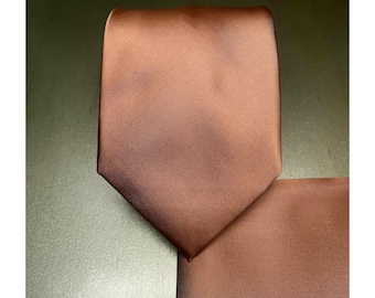 Rose Gold Classic Self tie Neck tie and Pocket Square Set Formal Wedding Prom solid plain 3.5" Wide