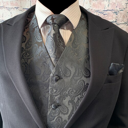 Beige Paisley Men's Vest Longtie and Pocket Square 3pcs - Etsy