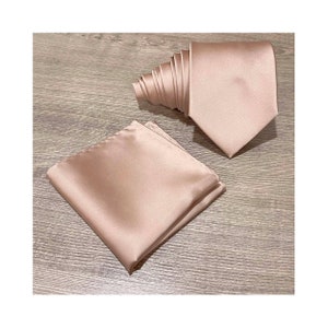 Slim 2.75 inches Matte Satin Rose Gold Self tie Neck tie and Pocket Square Set Wedding Prom Formal Sand