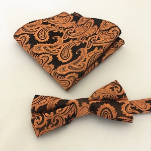 Paisley Rust Orange schwarz pretied Fliege und Tasche Platz Taschentuch Hankie Set