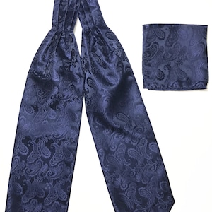 NAVY BLUE Paisley Free Style Casual Ascot Cravat and Pocket Square Set