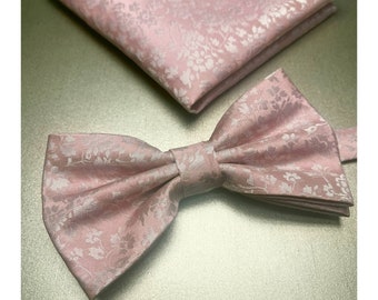 Floral Dusty Rose Pink - Juego de pajarita y pañuelo de bolsillo para hombre, formal, boda, fiesta de graduación