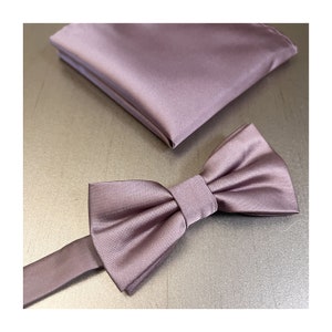 KIDS Dusty Mauve Quartz Pretied Bow Tie and Pocket Square Set Wedding Ring bearer Formal Wedding Formal